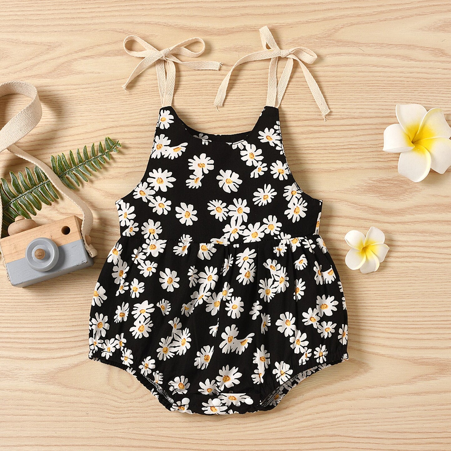 lioraitiin 0-24M Newborn Infant Baby Girl&#39;s Romper Daisy Print Sleeveless Sling Jumpsuit Suit 3Colors