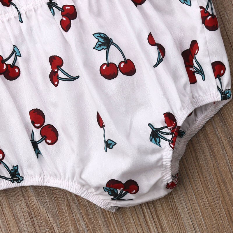 Pudcoco US Stock 2Pcs Newborn Kids Baby Girl Ruffle Romper Print Cherry Big Bow Headband 2PCS Outfits Summer Set 0-18M