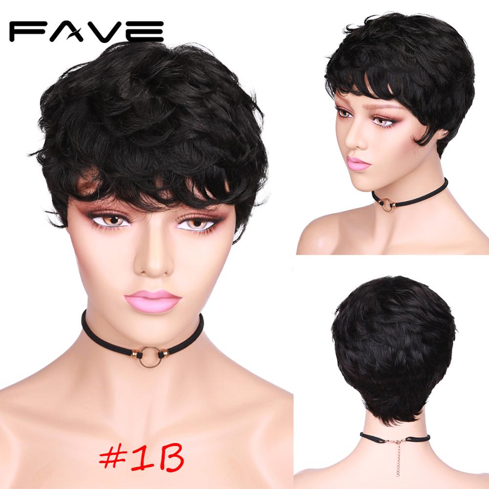 FAVE Short Pixie Cut Human Hair Curly Wigs For Women Natural Black Remy Hair Natural Look High Density Glueless Cheap Human Wigs