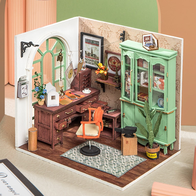 Robotime DIY Studio Bedroom Dining Room House with Furniture Children Adult Doll House Miniature Dollhouse Wooden Kits Toy DGM