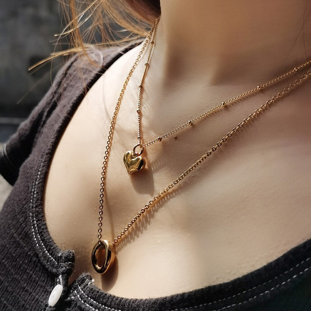 Trend Gold Color Love Heart Lock O Charm Pendant Necklace For Women Ladies New Design Jewelry Gift for her DS14A