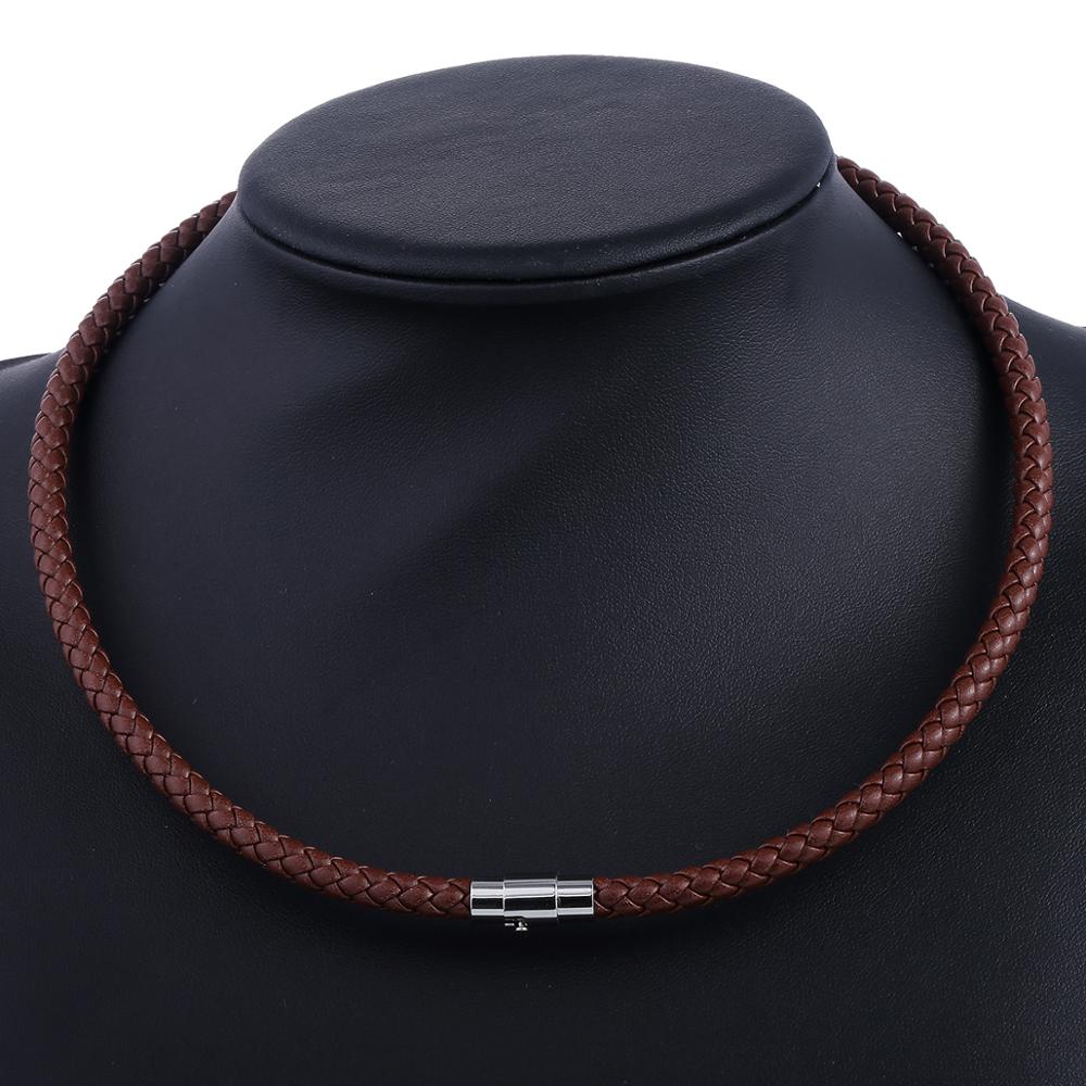 Men's Leather Choker Brown Black Braided Rope Chain Necklace For Men Boys Stainless Steel Clasp Male Jewelry Dropshipping UNM09A