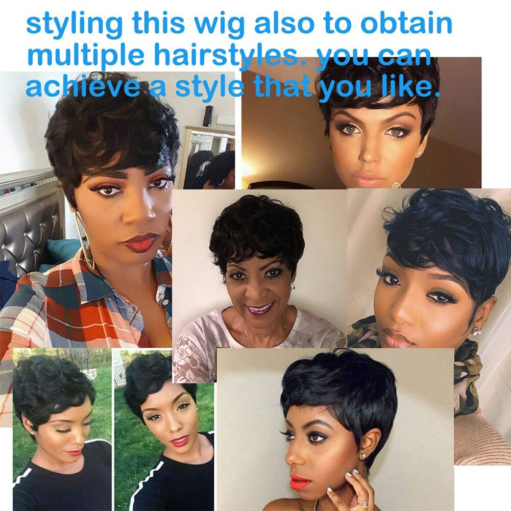 FAVE Short Pixie Cut Human Hair Curly Wigs For Women Natural Black Remy Hair Natural Look High Density Glueless Cheap Human Wigs