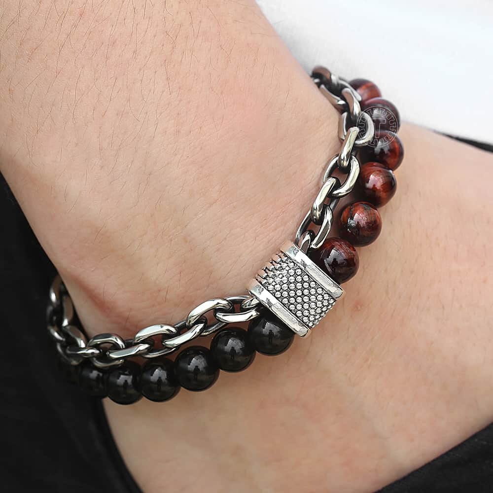 Davieslee Men's Black Beaded Bracelet 2018 Gunmetal Cut Cable Link Chain Stainless Steel Bracelets Male Jewelry Wholesale DDB33