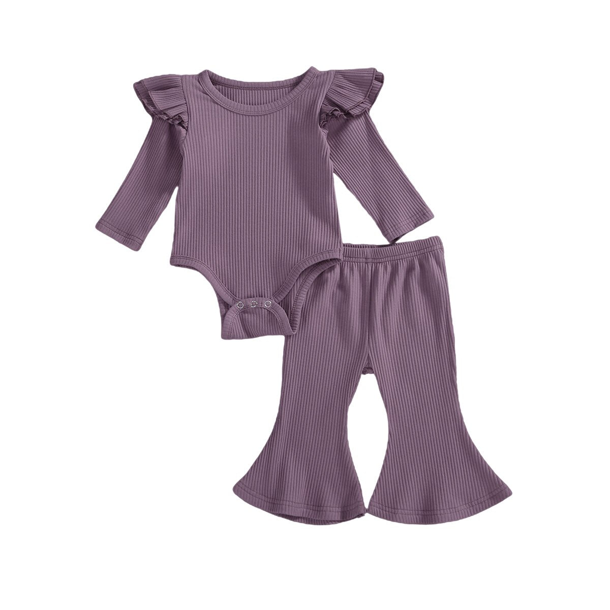 lioraitiin 0-24M Baby Girls Clothing Sets Ruffles Long Sleeve Rompers Tops+Flare Pants Casual Ribbed Knitted Outfits 10 Colors