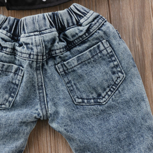 Pudcoco US Stock New Fashion Kids Girls Patch Denim Pants Stretch Elastic Trousers Jeans Ripped Clothes Patch