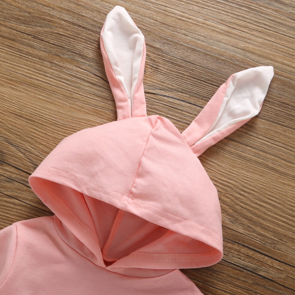 Pudcoco US Stock New Rabbit Ear Infant Baby Boys Girls Fall Clothes Long Sleeve Hooded Jumpsuit Fashion Autumn Clothes Outfit