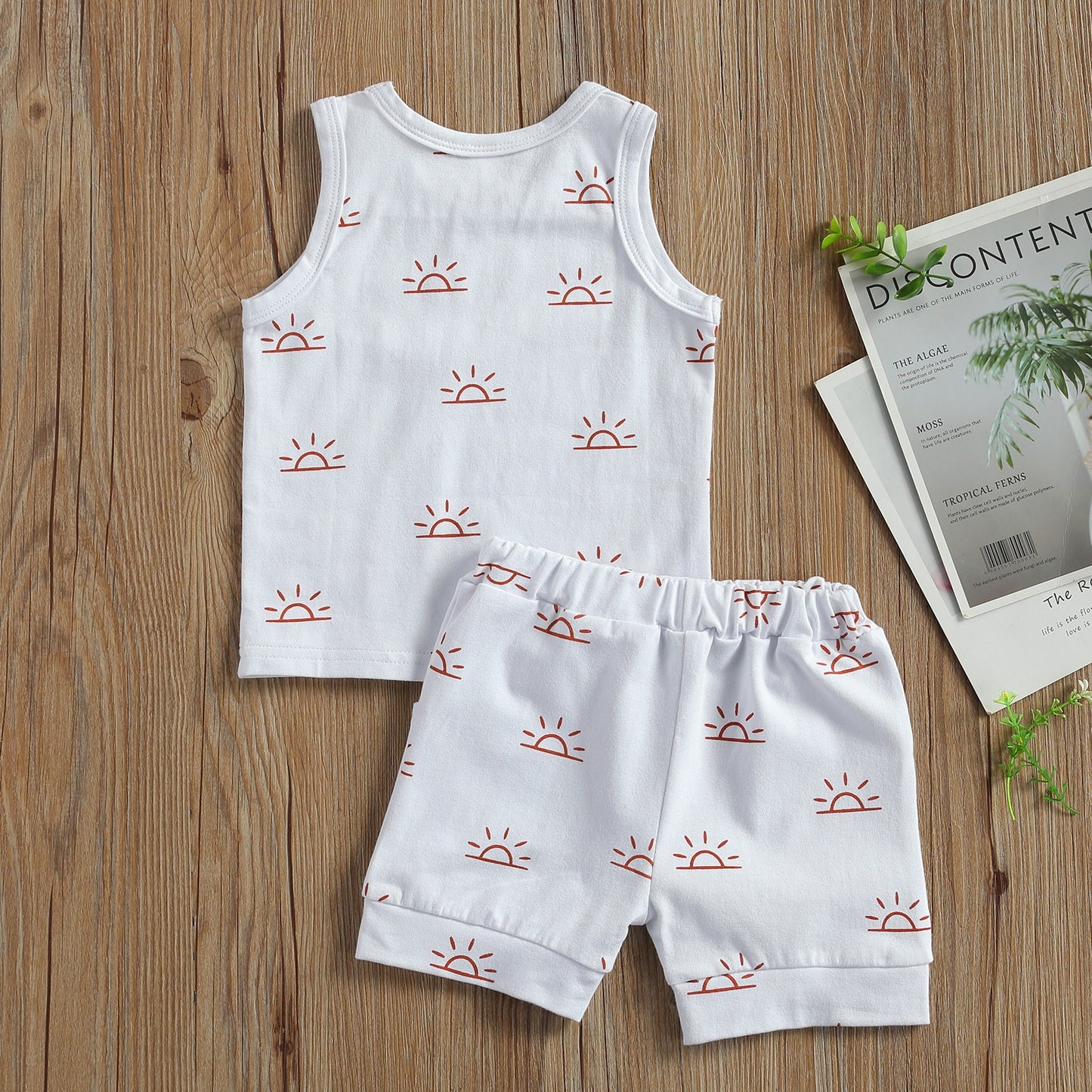 lioraitiin 0-3Years Toddler Baby Boy Girl Clothes Sets Sun Print Sleeveless Pullover Vest Shorts  2 Colors 2Pcs Outfit