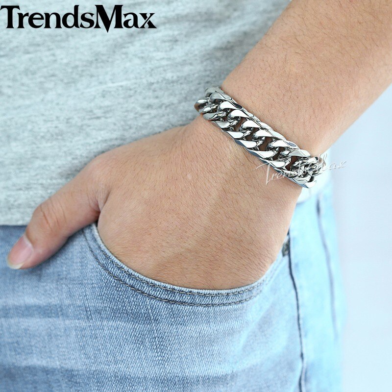 Men's Bracelet Hiphop Cuban Link Chain 316L Stainless Steel Bracelet For Male Jewelry 2021 Gifts Dropshipping 15mm KHB289