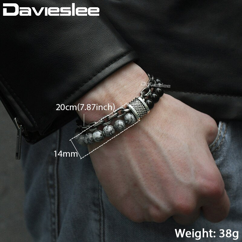 Davieslee Men's Black Beaded Bracelet 2018 Gunmetal Cut Cable Link Chain Stainless Steel Bracelets Male Jewelry Wholesale DDB33