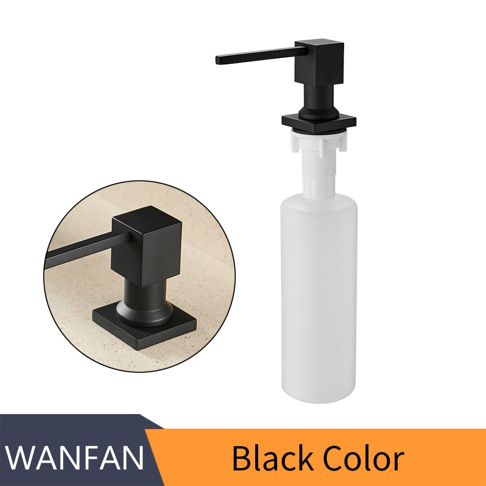 Deck Mounted Kitchen Soap Dispensers Square Pump Black Finished Soap Dispensers for Kitchen Built in Counter top Dispenser 2306