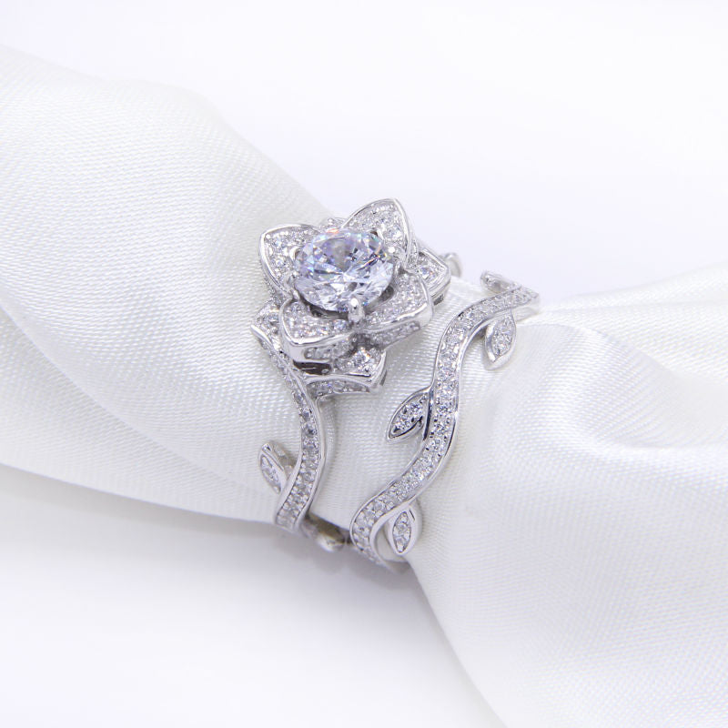 Newshe 2.3 Carats 925 Sterling Silver Wedding Ring Set Flower Shape Engagement Band Classic Jewelry For Women JR4580