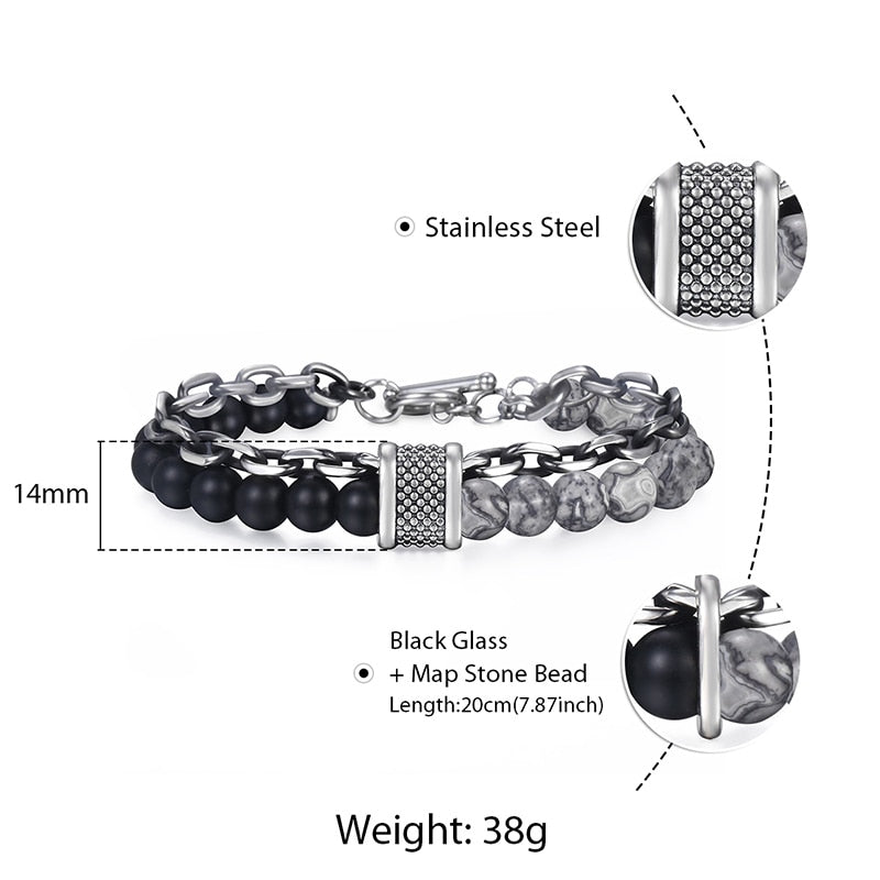 Davieslee Men's Black Beaded Bracelet 2018 Gunmetal Cut Cable Link Chain Stainless Steel Bracelets Male Jewelry Wholesale DDB33