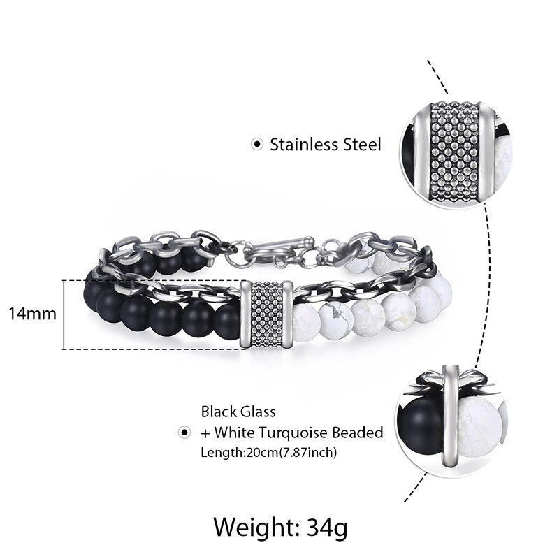 Davieslee Men's Black Beaded Bracelet 2018 Gunmetal Cut Cable Link Chain Stainless Steel Bracelets Male Jewelry Wholesale DDB33