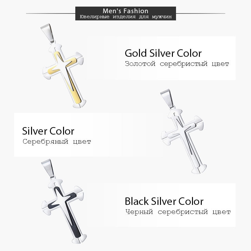 Men's Cross Necklace Gold Color Black Cross Pendant Stainless Steel Byzantine Chain Necklace 2020 Hip Hop Male Jewelry KP180