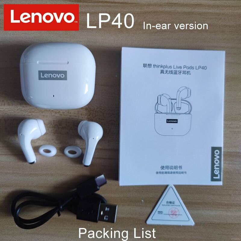 New Original Lenovo LP40 Pro In-ear Version Bluetooth 5.0 Wireless Earphone TWS Dual Stereo Touch Control Long Standby Headphone