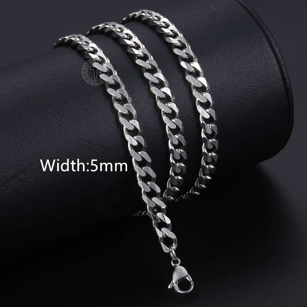 3/5/7/9/11mm Men's Silver Color Necklace Stainless Steel Cuban Link Chain for Mens Womens Basic Black Gold Tone Chokers KNM07