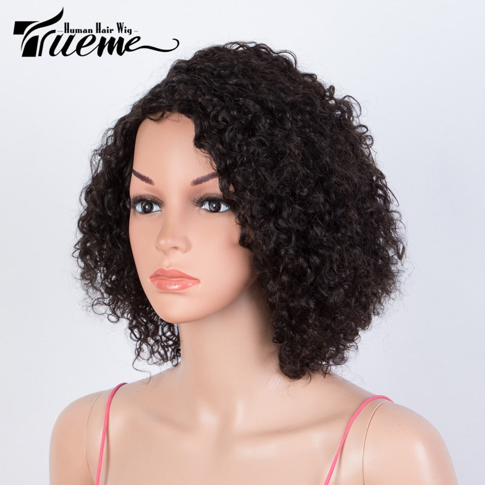 Trueme Short Jerry Curly Bob Human Hair Wigs With Bangs Brazilian Human Hair Wig For Black Women Kinky Curly Pixie Cut Bob Wig