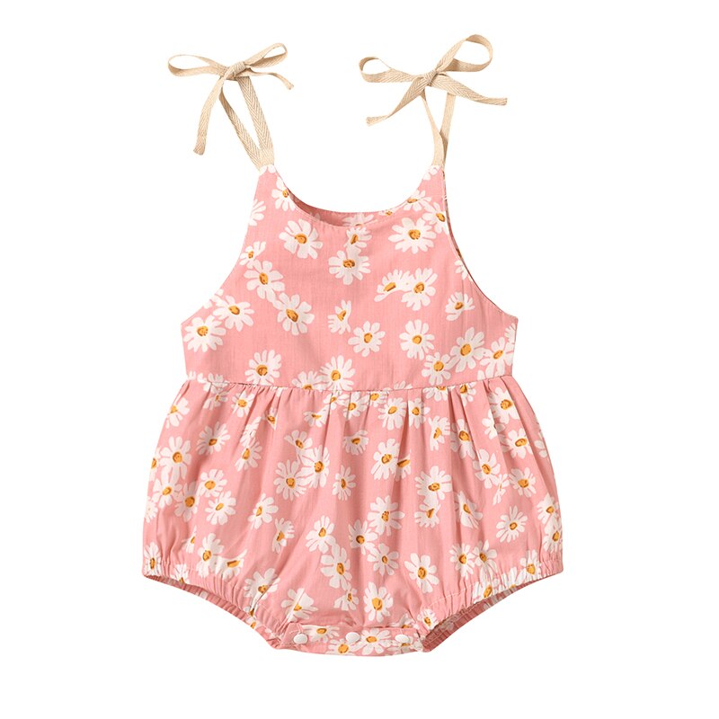 lioraitiin 0-24M Newborn Infant Baby Girl&#39;s Romper Daisy Print Sleeveless Sling Jumpsuit Suit 3Colors