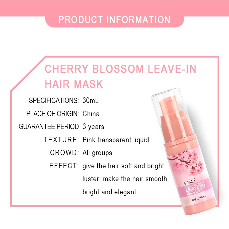 Sevich 30ml Smoothes Cherry Blossom Leave-in Hair Mask Amino acid Hair Care Mask Help Repair Damaged Hair Nourishing Hair Mask