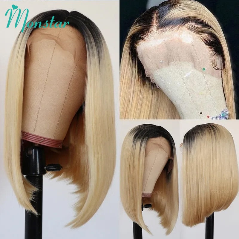 13x6 Bob Wig 1B 613 Blonde Ombre Colored Human Hair Wig 13x4 Lace Frontal Wig Bob Wig Lace Front Human Hair Wigs for Black Women