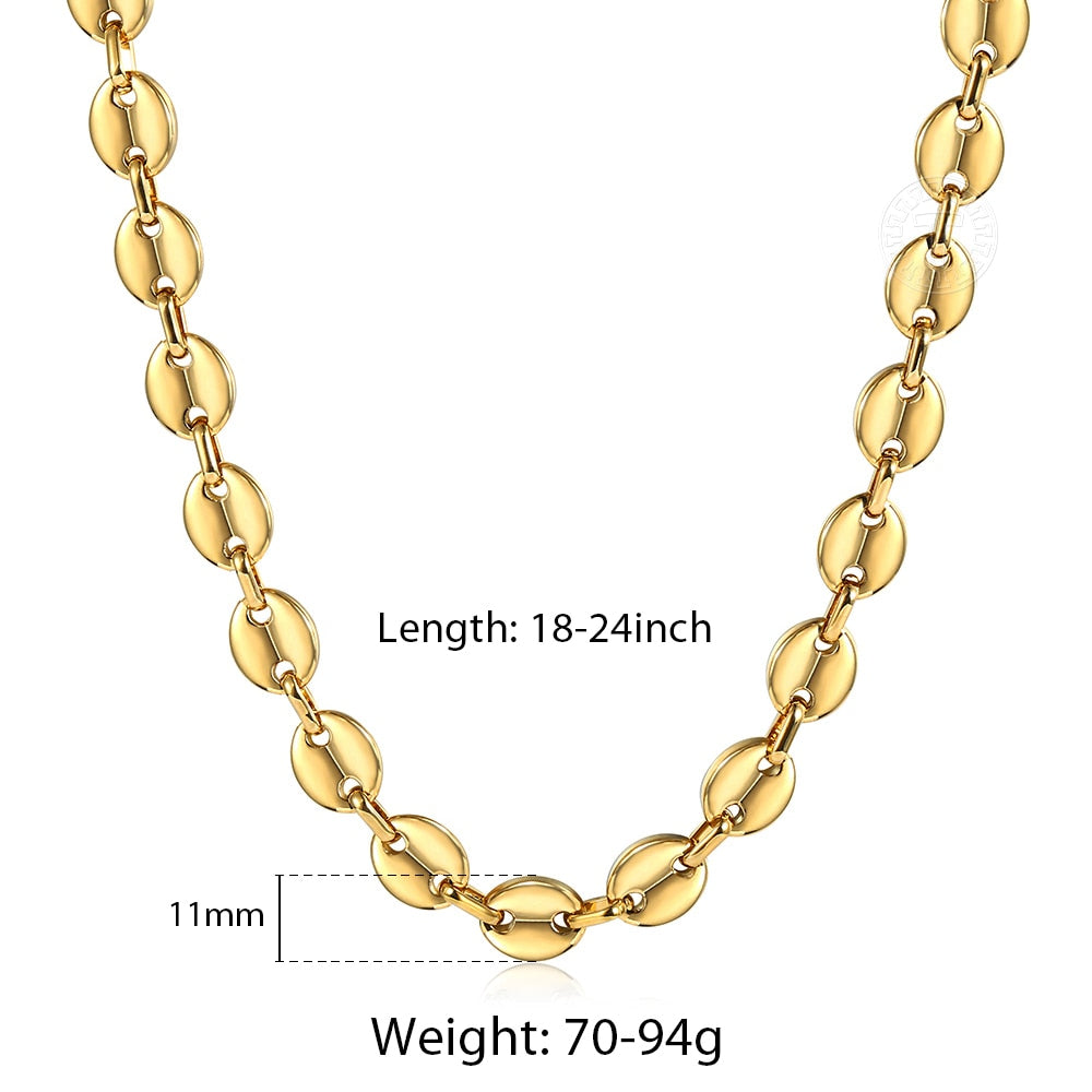 Coffee Beans Link Chain 7/9/11MM Necklace Gold Color Silver Color Stainless Steel Men Women Geometric Rope  Jewelry Wholesale