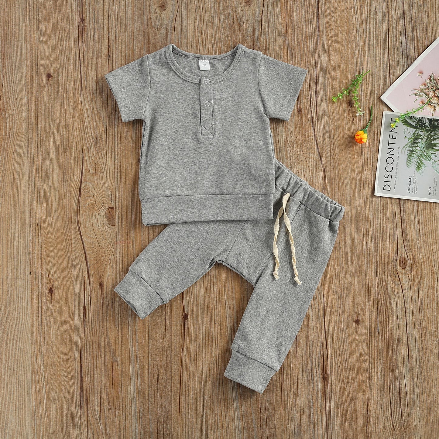 lioraitiin 0-18M Newborn Baby Girls 2Pcs Outfit Set Long Sleeve Solid Cotton Top Long  Pants 4Styels