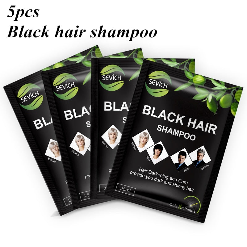 Sevich 5pcs/Lot Instant Black Hair Shampoo Hair Dye Cream Make Grey and White Cover-up Hair Color Darkening Shinny in 5 Minutes