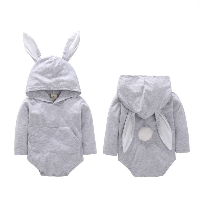 Pudcoco US Stock New Rabbit Ear Infant Baby Boys Girls Fall Clothes Long Sleeve Hooded Jumpsuit Fashion Autumn Clothes Outfit