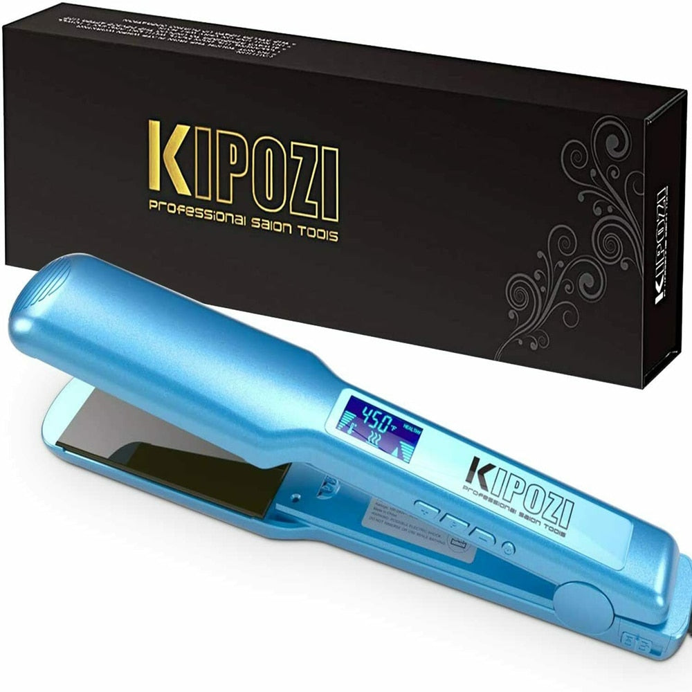 KIPOZI KP-139 Professional Hair Straightener Fast Heat Smart Timer Flat Iron with LCD Display Curling and Straightening Salon