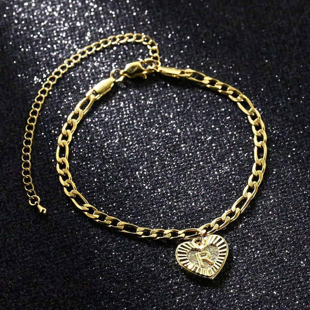 Heart Alphabet Leg Bracelet For Women Gold Color Stainless Steel Summer Friendship Gifts Letter Initial Anklet USA stock KB16A