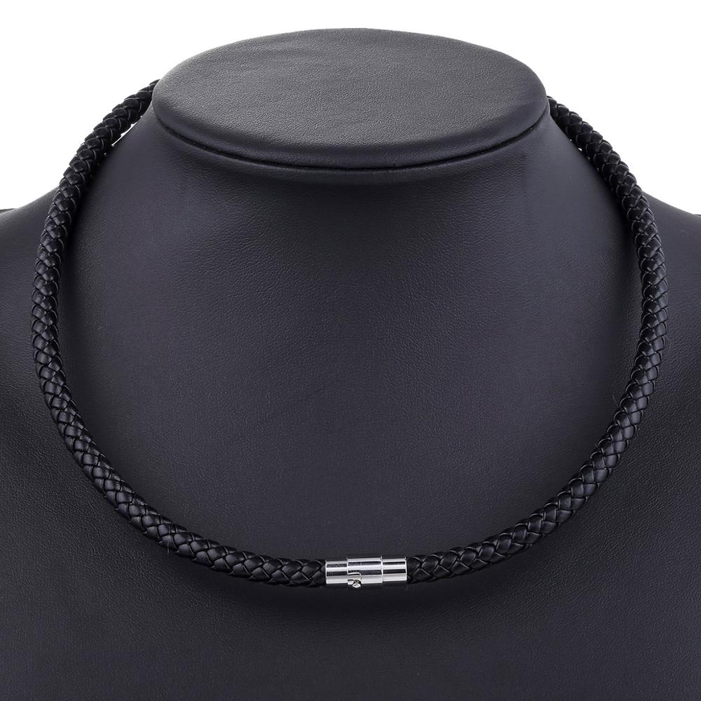 Men's Leather Choker Brown Black Braided Rope Chain Necklace For Men Boys Stainless Steel Clasp Male Jewelry Dropshipping UNM09A