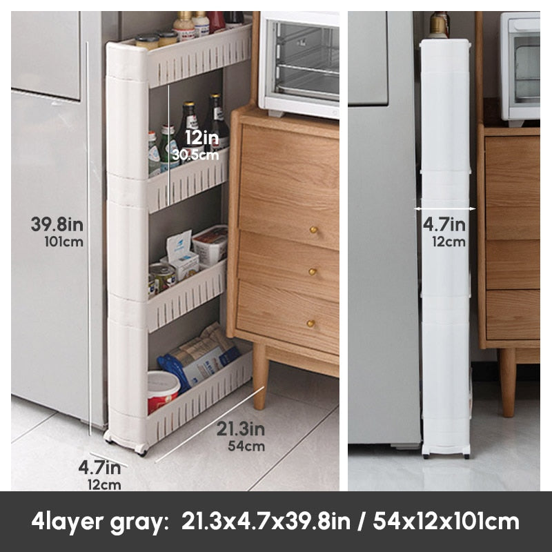 Mobile Storage Shelf Interspace Gap Shelf Kitchen Storage Shelf Bathroom Storage Rack Fridge Side Seam Finishing Rack