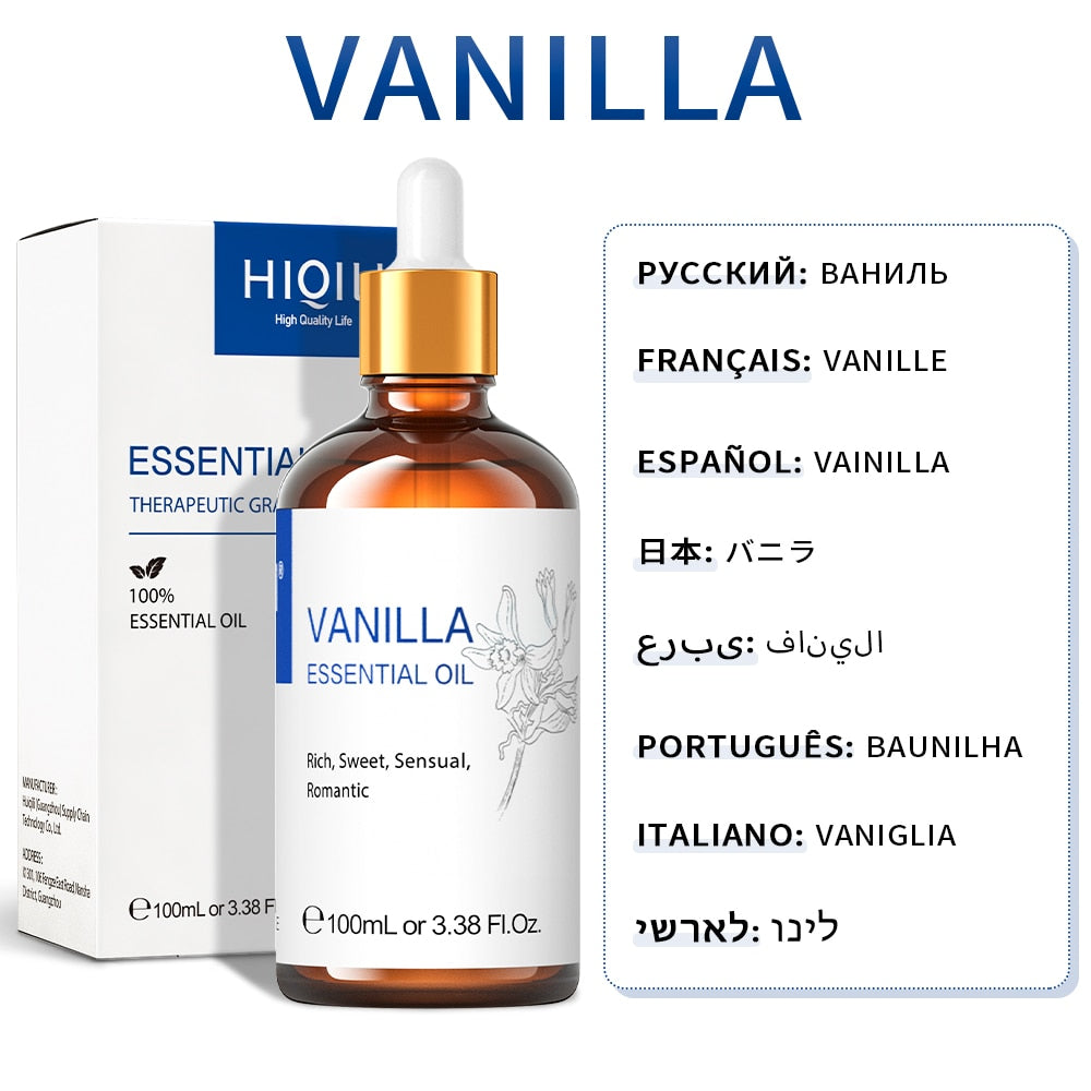 HIQILI 100ML Vanilla Essential Oils for Diffuser Humidifier Massage Aromatherapy Aromatic Oil for Candle/Soap Making Hair Care