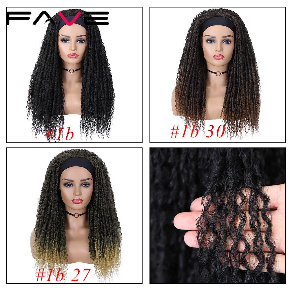 Fave Headband Dreadlock Curly Synthetic Wig Goddess Hand Braided Twist Black Brown For Black Women Daily Cosplay Braiding Hair