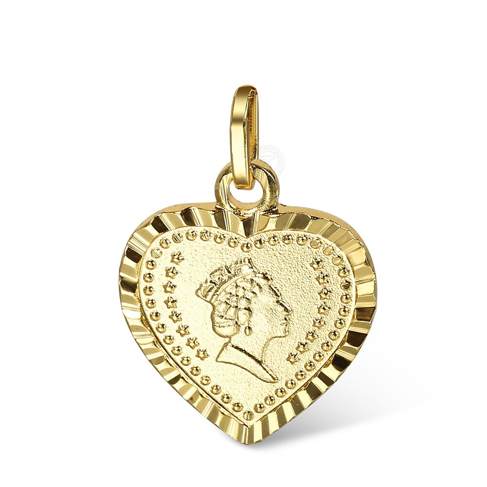 Gold Color Heart-Shaped Pendant Necklace for Women Girls Elizabeth Queen Charm Pendant Curb Chain Necklace Gifts 2mm DGP429