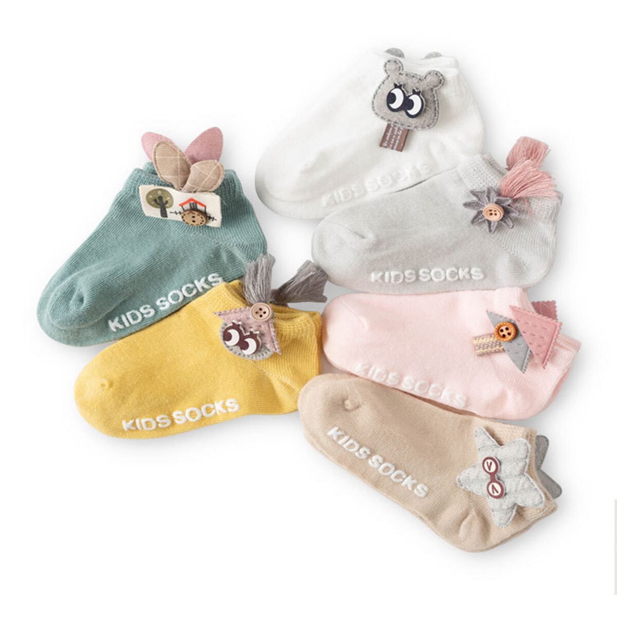 2020-07-28 lioraitiin Children&#39;s 3Pairs/Set Cute Baby Girls Boys Sock Anti-Slip Gel Breathable Cotton Socks Short Tube Socks