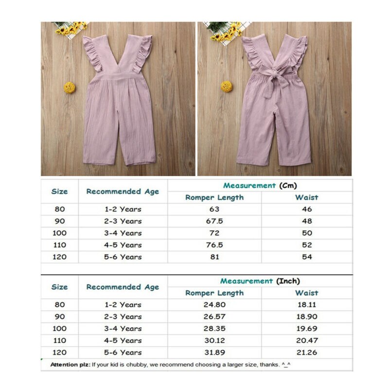 lioraitiin 1-6 Years Toddler Kid Baby Girls Frills Romper Solid Cotton Sleeveless V-Neck Jumpsuit Playsuit Outfit