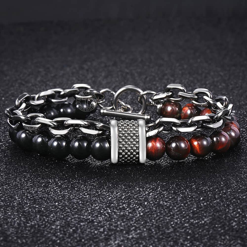 Davieslee Men's Black Beaded Bracelet 2018 Gunmetal Cut Cable Link Chain Stainless Steel Bracelets Male Jewelry Wholesale DDB33