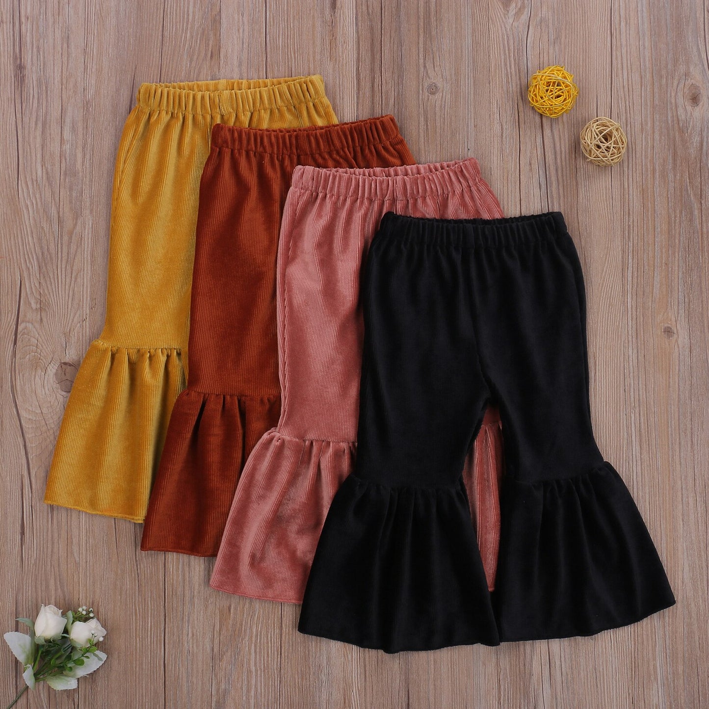 lioraitiin 1-6Years Toddler Baby Trousers Lovely Flare Pants Solid Elastic High Waist Causal Trousers Outfits 4 Colors