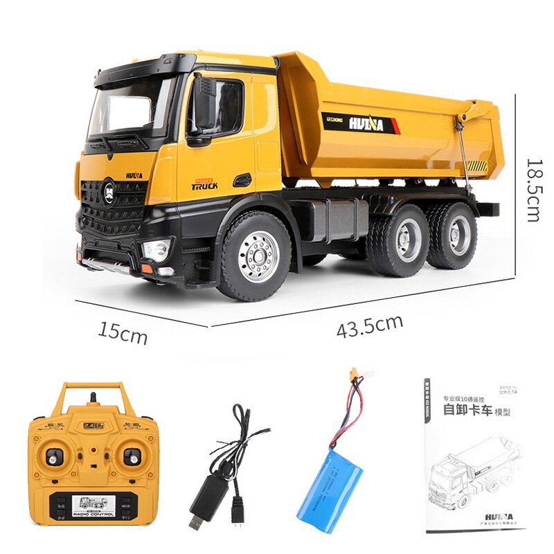 Strongest best 1/14 10 channels 2.4GHz Radio Control Alloy Dump Truck Huina 1582 Poland warehouse to EU/AU/US/Canada