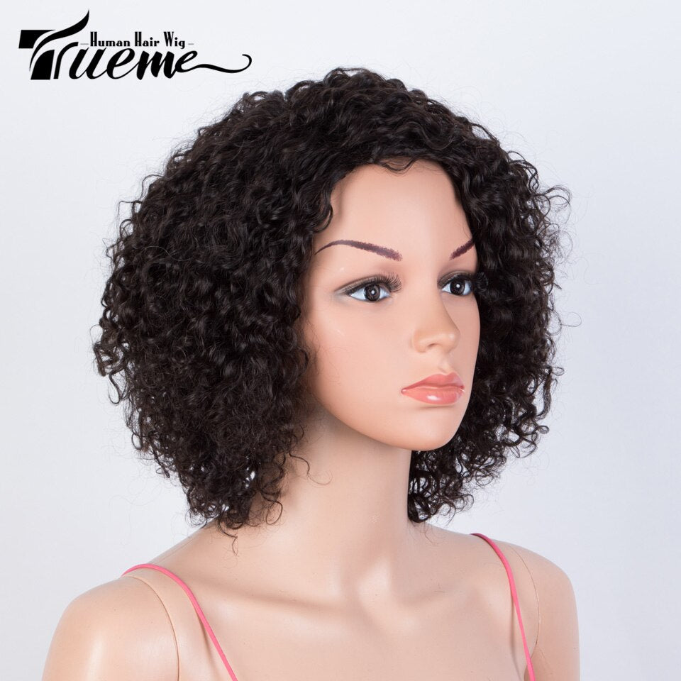 Trueme Short Jerry Curly Bob Human Hair Wigs With Bangs Brazilian Human Hair Wig For Black Women Kinky Curly Pixie Cut Bob Wig