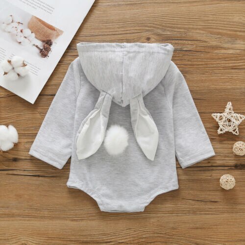 Pudcoco US Stock New Rabbit Ear Infant Baby Boys Girls Fall Clothes Long Sleeve Hooded Jumpsuit Fashion Autumn Clothes Outfit