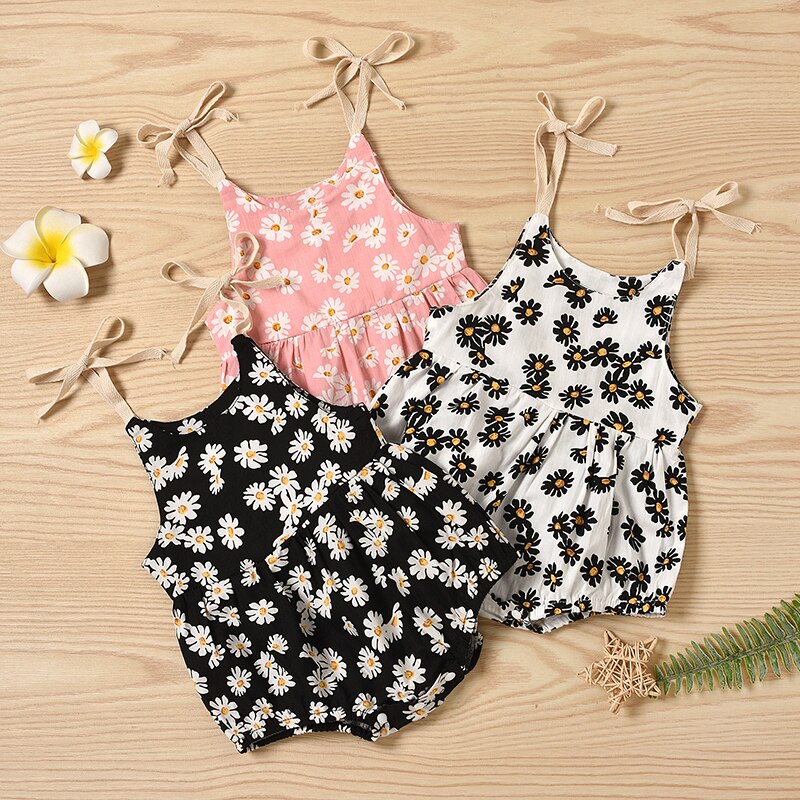 lioraitiin 0-24M Newborn Infant Baby Girl&#39;s Romper Daisy Print Sleeveless Sling Jumpsuit Suit 3Colors