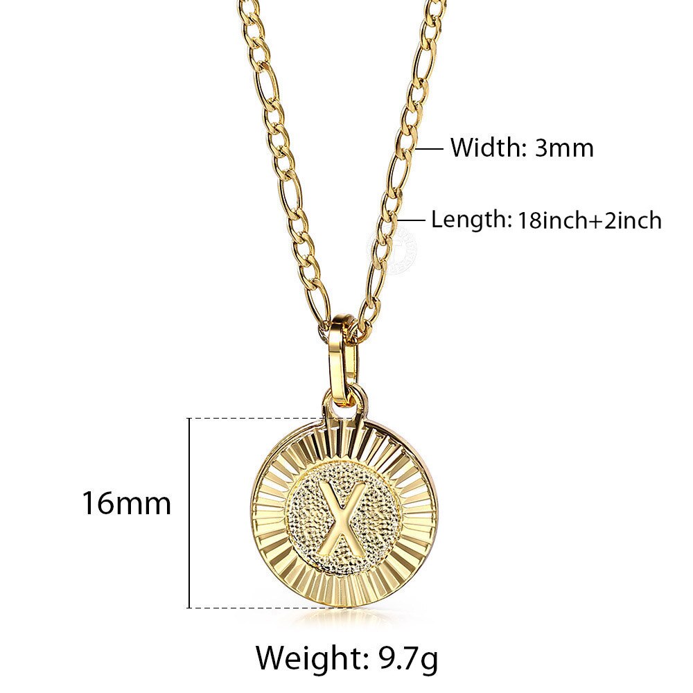 Initial Name Necklace Women Men Couple Gold Color Adjustable Figaro Chain Coin Letter Alphabet Pendant Necklaces Classic Collar