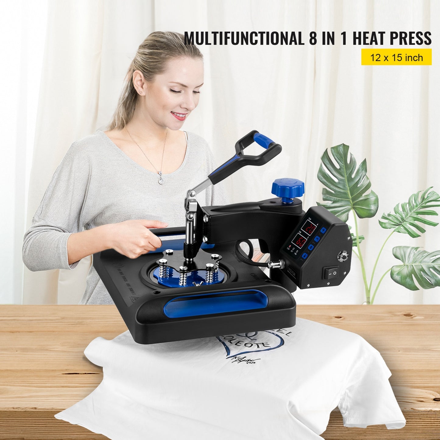 VEVOR 5-in-1 Multifunctional Heat Press Machine 30*38CM 38*38CM Digital Display Sublimation Printer for Cap Shirt Mug Plate