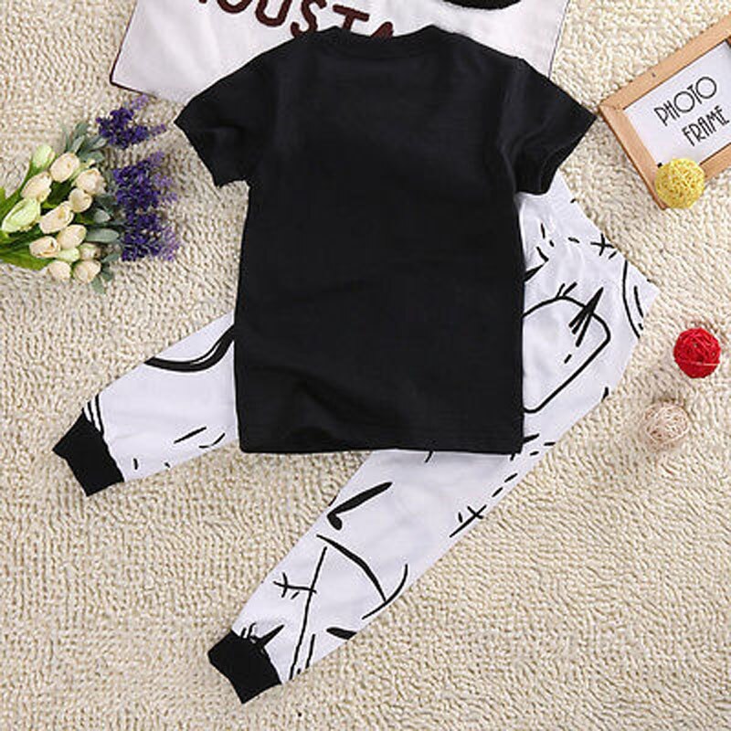 Pudcoco US Stock 2pcs children set!!Toddler Kids Baby Girls Black Letter T-shirt Tops+White Catton Long Pants Leggings Outfit