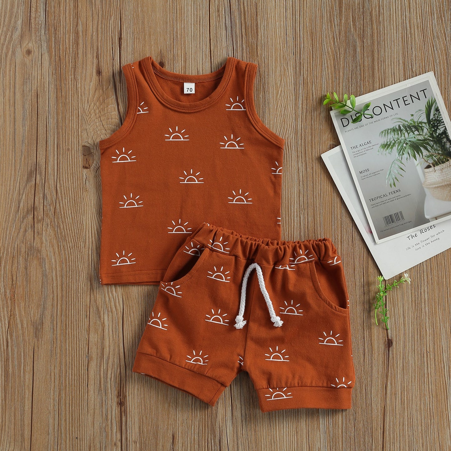 lioraitiin 0-3Years Toddler Baby Boy Girl Clothes Sets Sun Print Sleeveless Pullover Vest Shorts  2 Colors 2Pcs Outfit