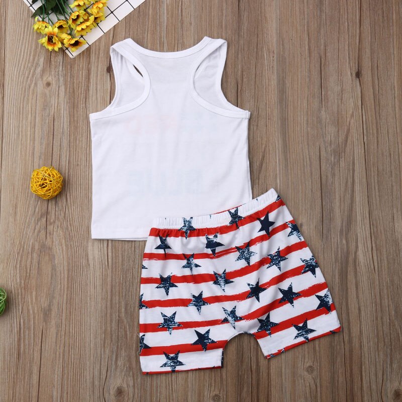 Pudcoco Fast Shipping Independence Day Costume Clothes Kids Baby Boys Clothes Set Sleeveless T-shirt Tops+Pants Outfit Set