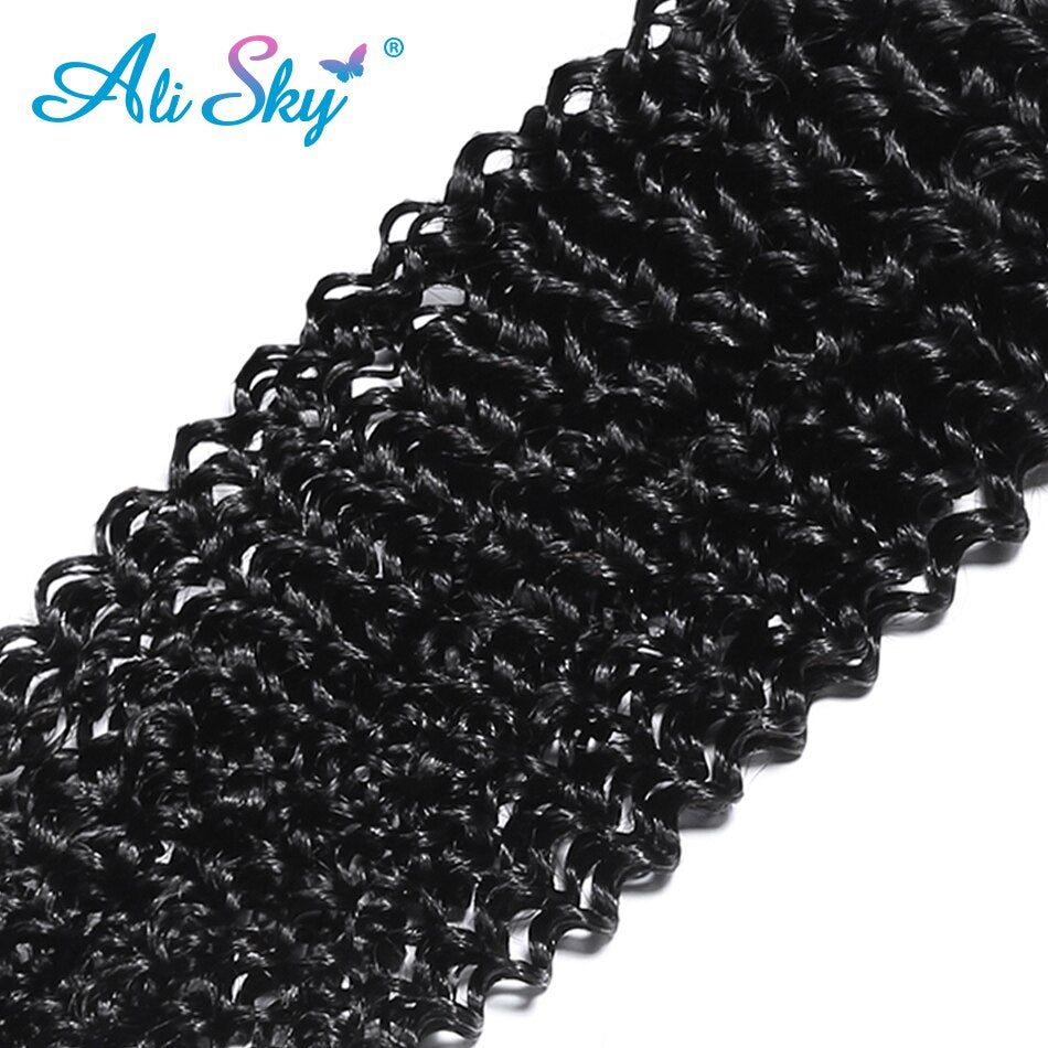 Ali sky Hair Malaysian Afro Kinky Curly Hair 4 bundles with 5x5 HD Lace Closure Free/Middle/Three Part Remy Human Hair Extension